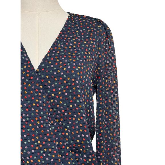 Madewell Navy Lyric Wrap Top in Sugar Mini Polka Dot XS / M - Picture 8 of 11